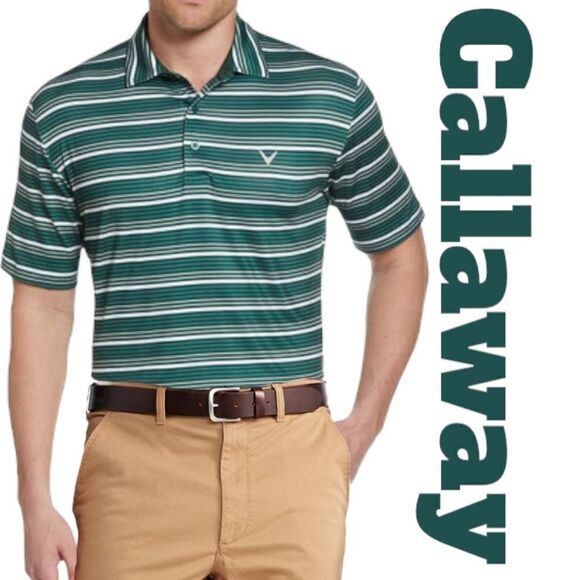 Callaway Polo Mens XXL Stripe Golf Polo Green Polyester - Picture 1 of 13
